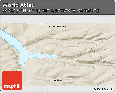Shaded Relief 3D Map of the Area around 69° 2' 31" N, 94° 25' 30" E