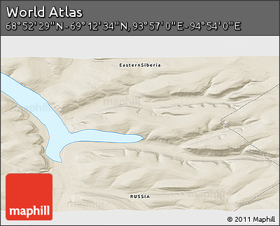 Shaded Relief 3D Map of the Area around 69° 2' 31" N, 94° 25' 30" E