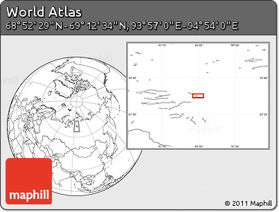 Blank Location Map of the Area around 69° 2' 31" N, 94° 25' 30" E