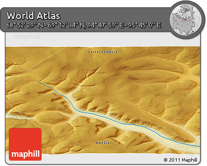 Physical 3D Map of the Area around 69° 2' 31" N, 95° 16' 30" E