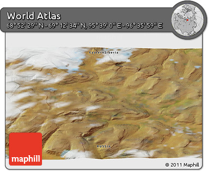 Satellite 3D Map of the Area around 69° 2' 31" N, 96° 7' 30" E