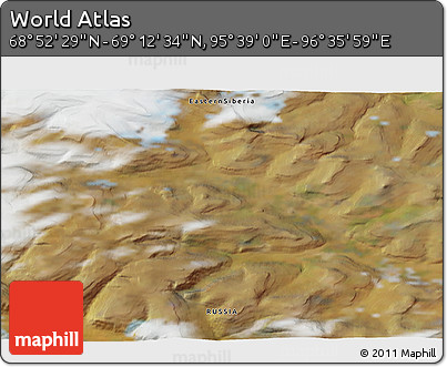 Satellite 3D Map of the Area around 69° 2' 31" N, 96° 7' 30" E