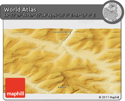 Physical 3D Map of the Area around 69° 2' 31" N, 96° 58' 29" E