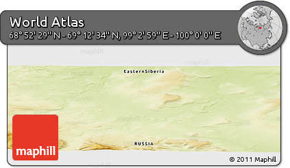 Physical Panoramic Map of the Area around 69° 2' 31" N, 99° 31' 30" E