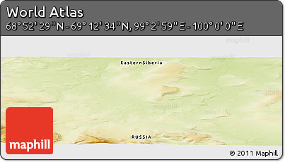 Physical Panoramic Map of the Area around 69° 2' 31" N, 99° 31' 30" E