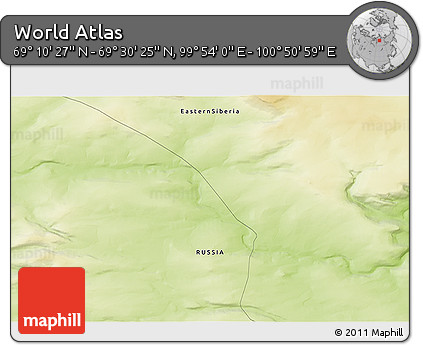 Physical 3D Map of the Area around 69° 20' 26" N, 100° 22' 30" E