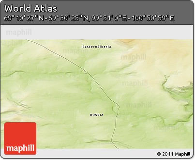 Physical 3D Map of the Area around 69° 20' 26" N, 100° 22' 30" E