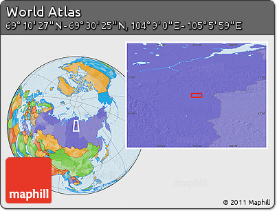 Political Location Map of the Area around 69° 20' 26" N, 104° 37' 30" E
