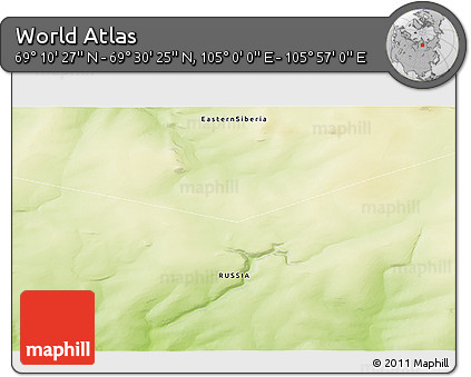 Physical 3D Map of the Area around 69° 20' 26" N, 105° 28' 29" E