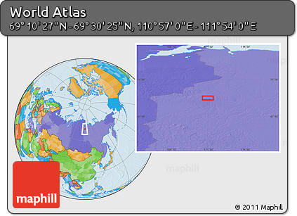 Political Location Map of the Area around 69° 20' 26" N, 111° 25' 30" E