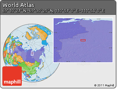 Political Location Map of the Area around 69° 20' 26" N, 111° 25' 30" E