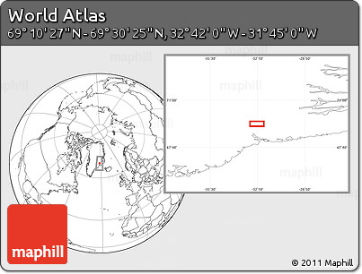 Blank Location Map of the Area around 69° 20' 26" N, 32° 13' 30" W