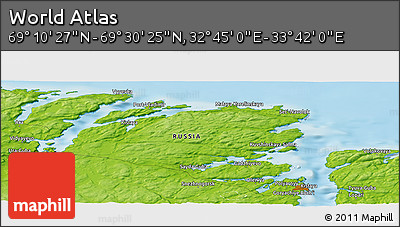 Physical Panoramic Map of the Area around 69° 20' 26" N, 33° 13' 30" E