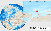 Shaded Relief Location Map of the area around 69° 20' 26" N, 43° 25' 29" E