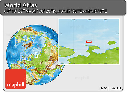 Physical Location Map of the Area around 69° 20' 26" N, 44° 16' 29" E