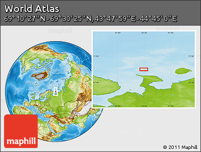 Physical Location Map of the Area around 69° 20' 26" N, 44° 16' 29" E