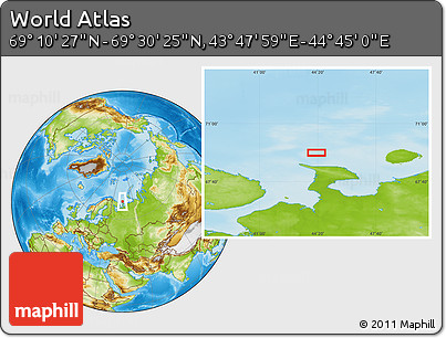Physical Location Map of the Area around 69° 20' 26" N, 44° 16' 29" E