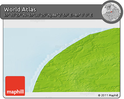 Physical 3D Map of the Area around 69° 20' 26" N, 48° 31' 29" E