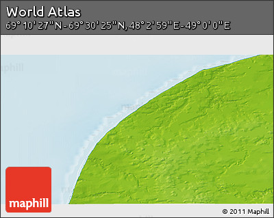 Physical 3D Map of the Area around 69° 20' 26" N, 48° 31' 29" E