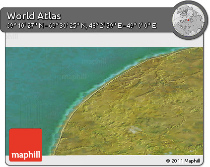 Satellite 3D Map of the Area around 69° 20' 26" N, 48° 31' 29" E