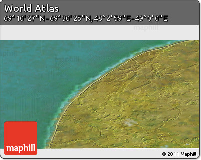Satellite 3D Map of the Area around 69° 20' 26" N, 48° 31' 29" E