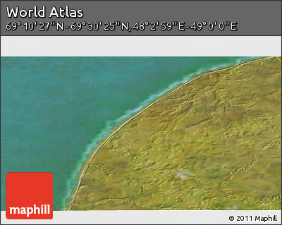 Satellite 3D Map of the Area around 69° 20' 26" N, 48° 31' 29" E