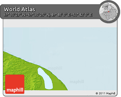 Physical 3D Map of the Area around 69° 20' 26" N, 50° 13' 30" E