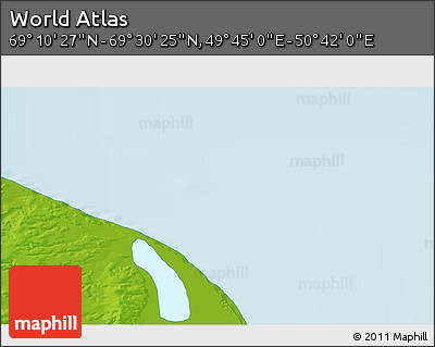 Physical 3D Map of the Area around 69° 20' 26" N, 50° 13' 30" E