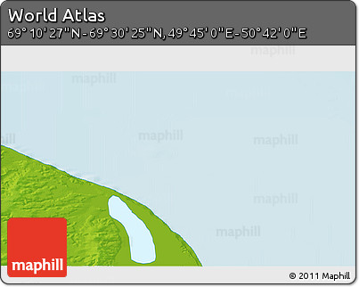 Physical 3D Map of the Area around 69° 20' 26" N, 50° 13' 30" E