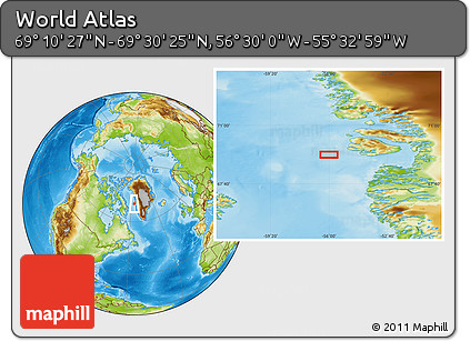 Physical Location Map of the Area around 69° 20' 26" N, 56° 1' 29" W