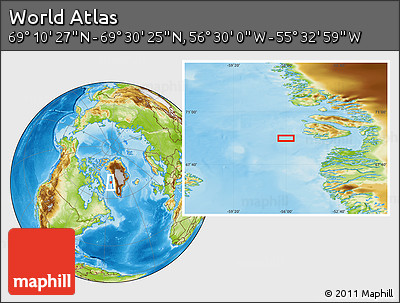 Physical Location Map of the Area around 69° 20' 26" N, 56° 1' 29" W