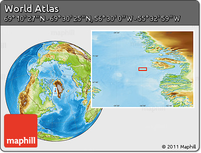 Physical Location Map of the Area around 69° 20' 26" N, 56° 1' 29" W