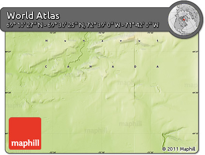 Physical Map of the Area around 69° 20' 26" N, 72° 10' 30" W