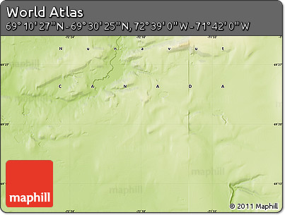 Physical Map of the Area around 69° 20' 26" N, 72° 10' 30" W