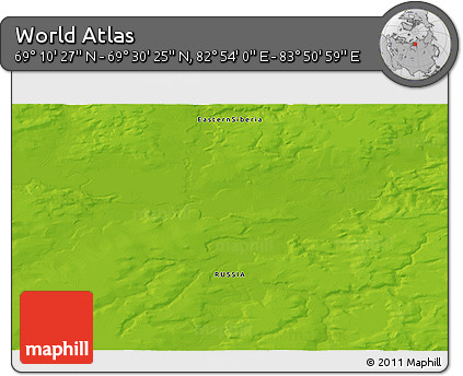 Physical 3D Map of the Area around 69° 20' 26" N, 83° 22' 30" E