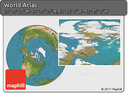 Satellite Location Map of the Area around 69° 20' 26" N, 83° 13' 29" W