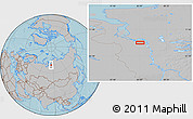 Gray Location Map of the area around 69° 20' 26" N, 85° 4' 29" E, hill shading