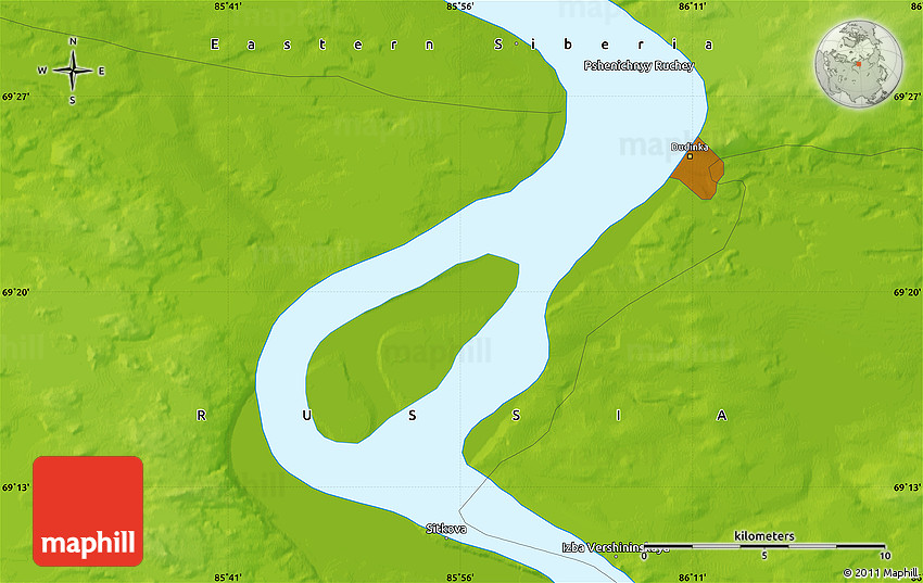 Physical Map of Dudinka