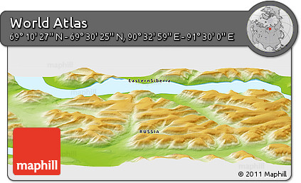 Physical Panoramic Map of the Area around 69° 20' 26" N, 91° 1' 30" E