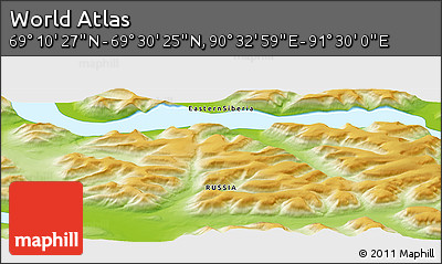 Physical Panoramic Map of the Area around 69° 20' 26" N, 91° 1' 30" E
