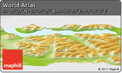 Physical Panoramic Map of the Area around 69° 20' 26" N, 91° 1' 30" E