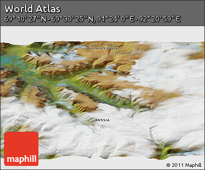 Satellite 3D Map of the Area around 69° 20' 26" N, 91° 52' 30" E