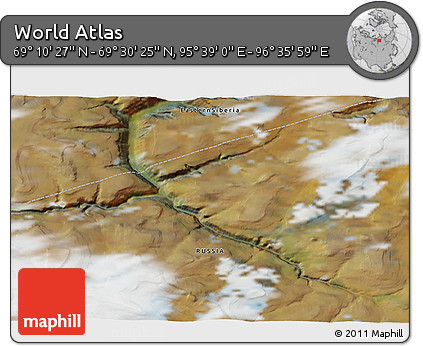 Satellite 3D Map of the Area around 69° 20' 26" N, 96° 7' 30" E