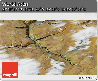 Satellite 3D Map of the Area around 69° 20' 26" N, 96° 7' 30" E
