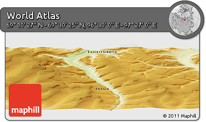 Physical Panoramic Map of the Area around 69° 20' 26" N, 96° 58' 29" E