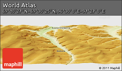 Physical Panoramic Map of the Area around 69° 20' 26" N, 96° 58' 29" E
