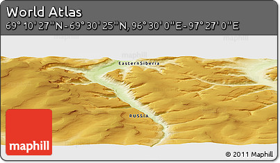 Physical Panoramic Map of the Area around 69° 20' 26" N, 96° 58' 29" E