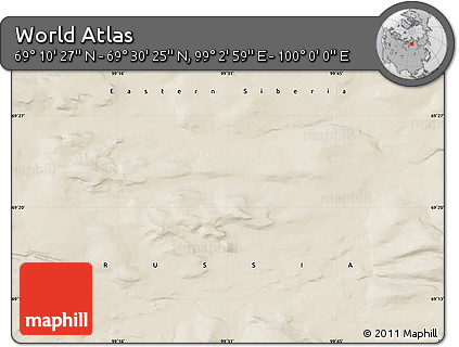 Shaded Relief Map of the Area around 69° 20' 26" N, 99° 31' 30" E