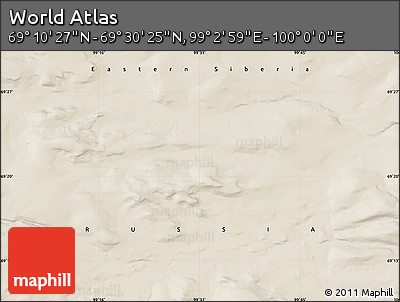 Shaded Relief Map of the Area around 69° 20' 26" N, 99° 31' 30" E