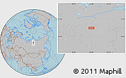 Gray Location Map of the area around 69° 38' 15" N, 102° 4' 29" E, hill shading